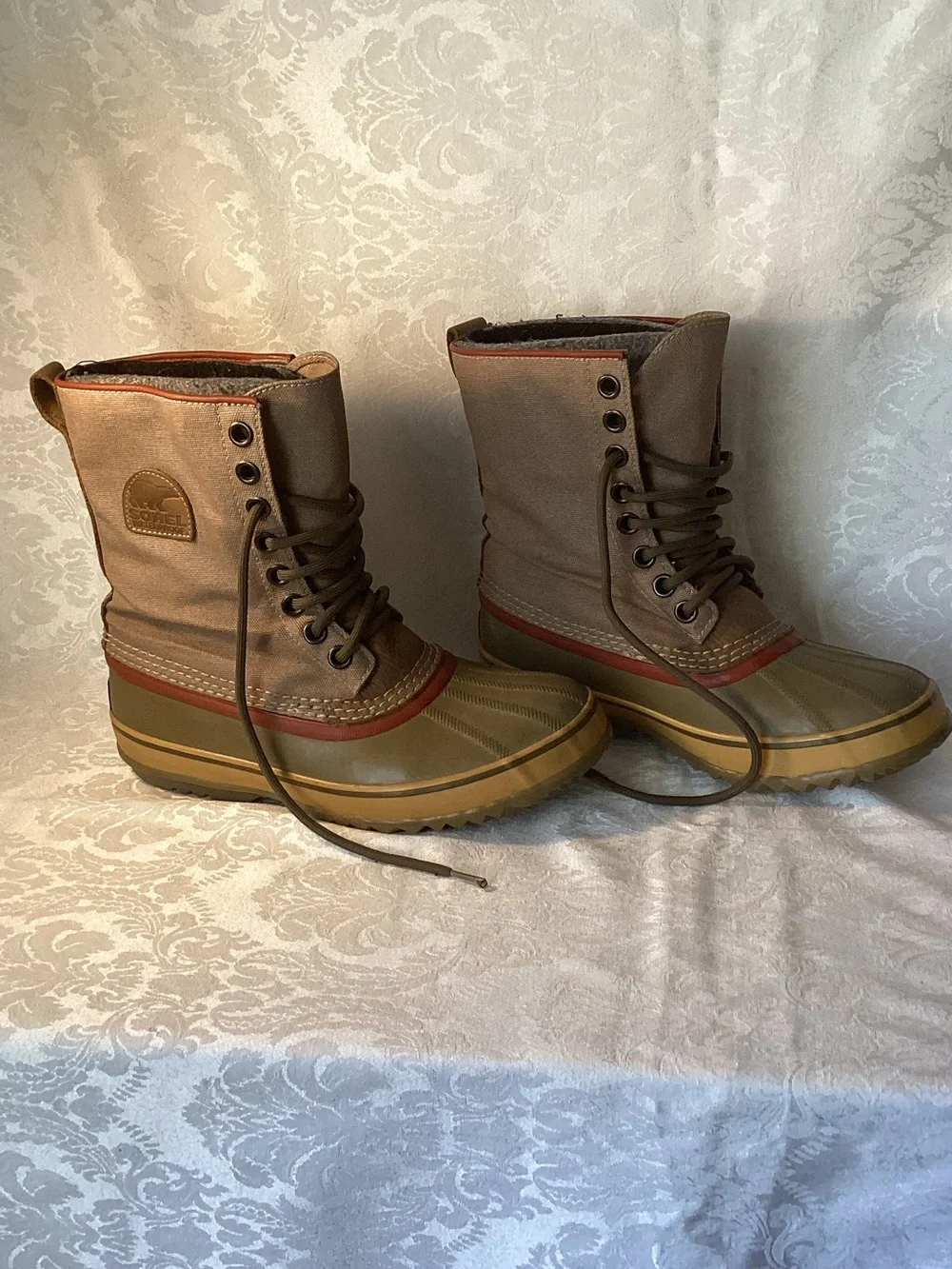 Sorel Men's Olive, Brown and Red Lace-Up Waterproof Duck Boots